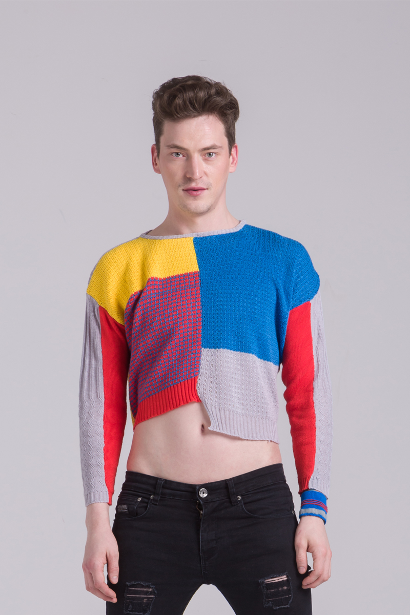 cotton bold colours textured knitted sweater mens