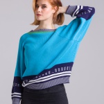Turquoise sweater knitted unisex waste yarn