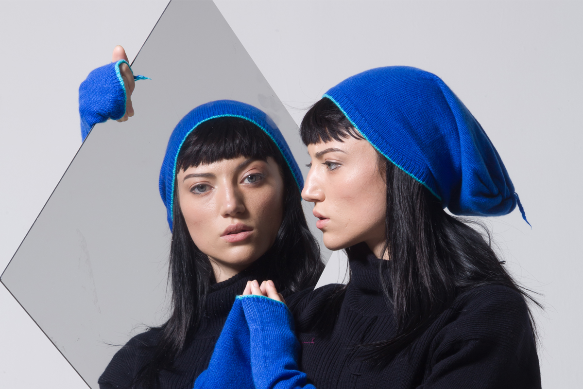 blue cashmere knitted beanie unisex