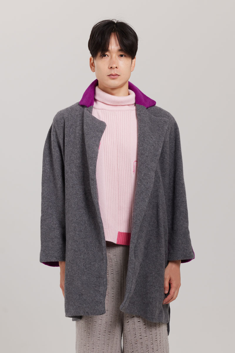 Grey knitted merino Angora felted coat unisex