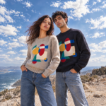 Larch Jumper grey and navy landscape