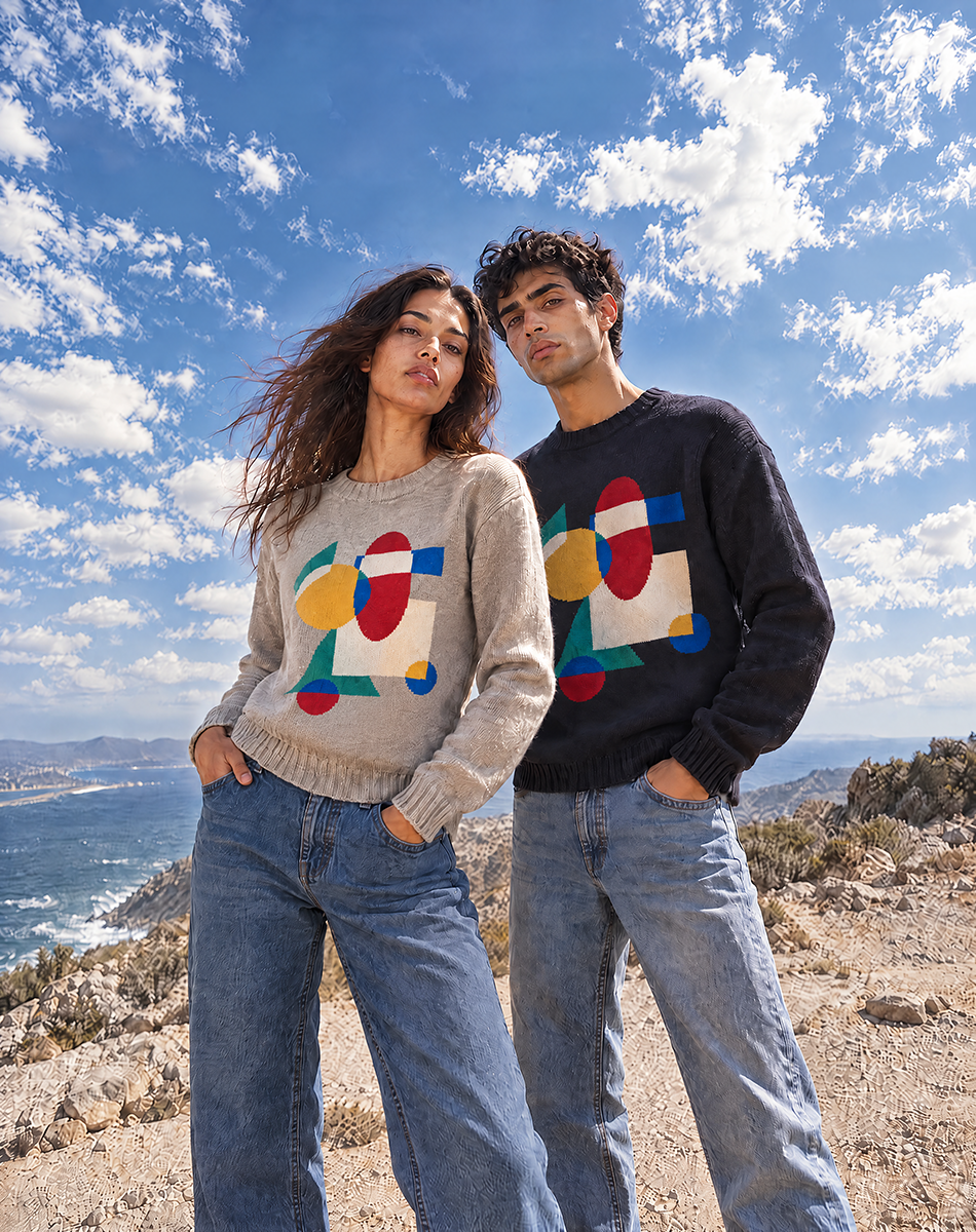 Larch Jumper grey and navy landscape